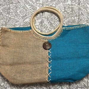 Two-Tone Jute and Blue Tote Bag Great for Summer ☀️